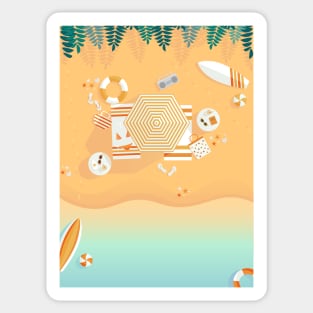 Beach, top view, summer accessories illustration Sticker